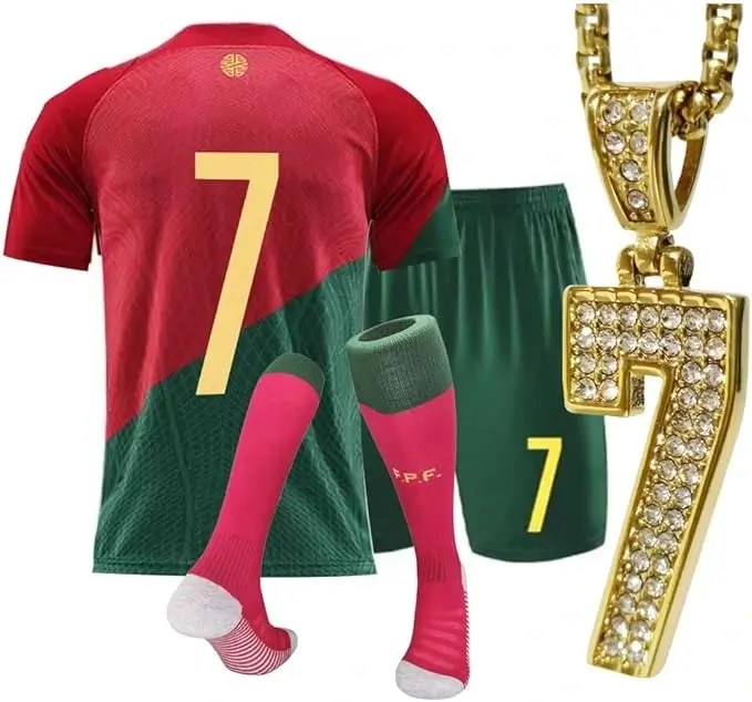 Boy's soccer jersey kids children's sportswear youth football uniforms with socks and #7 necklaces