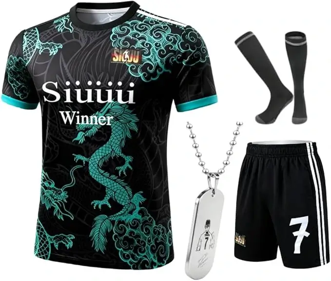 Kids Soccer Jersey Uniform Set #7 | Complete Kit with Jersey, Shorts, Socks & Player Necklace