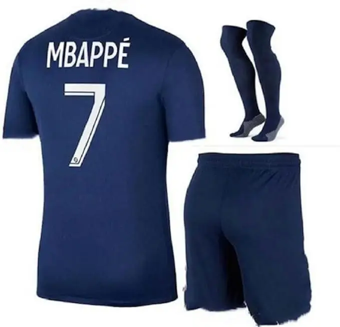 Paris Soccer Jersey Set, #7 Mbappe, Youth Sizes, PSG Blue Jersey with Shorts & Socks